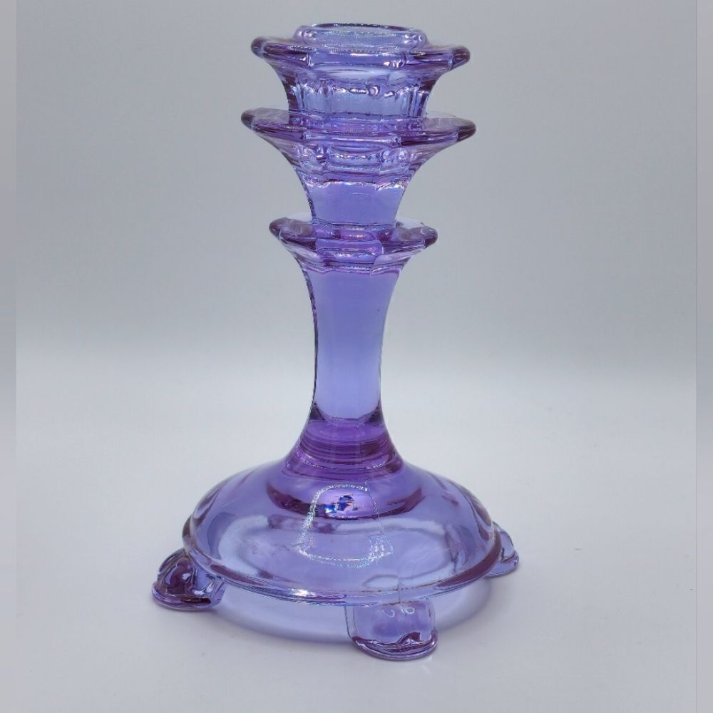 Vintage Amethyst footed glass candle holder